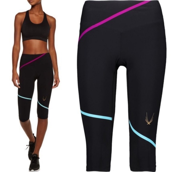 Lucas Hugh Pants - Lucas Hugh Striped Mesh Cropped Capri Leggings